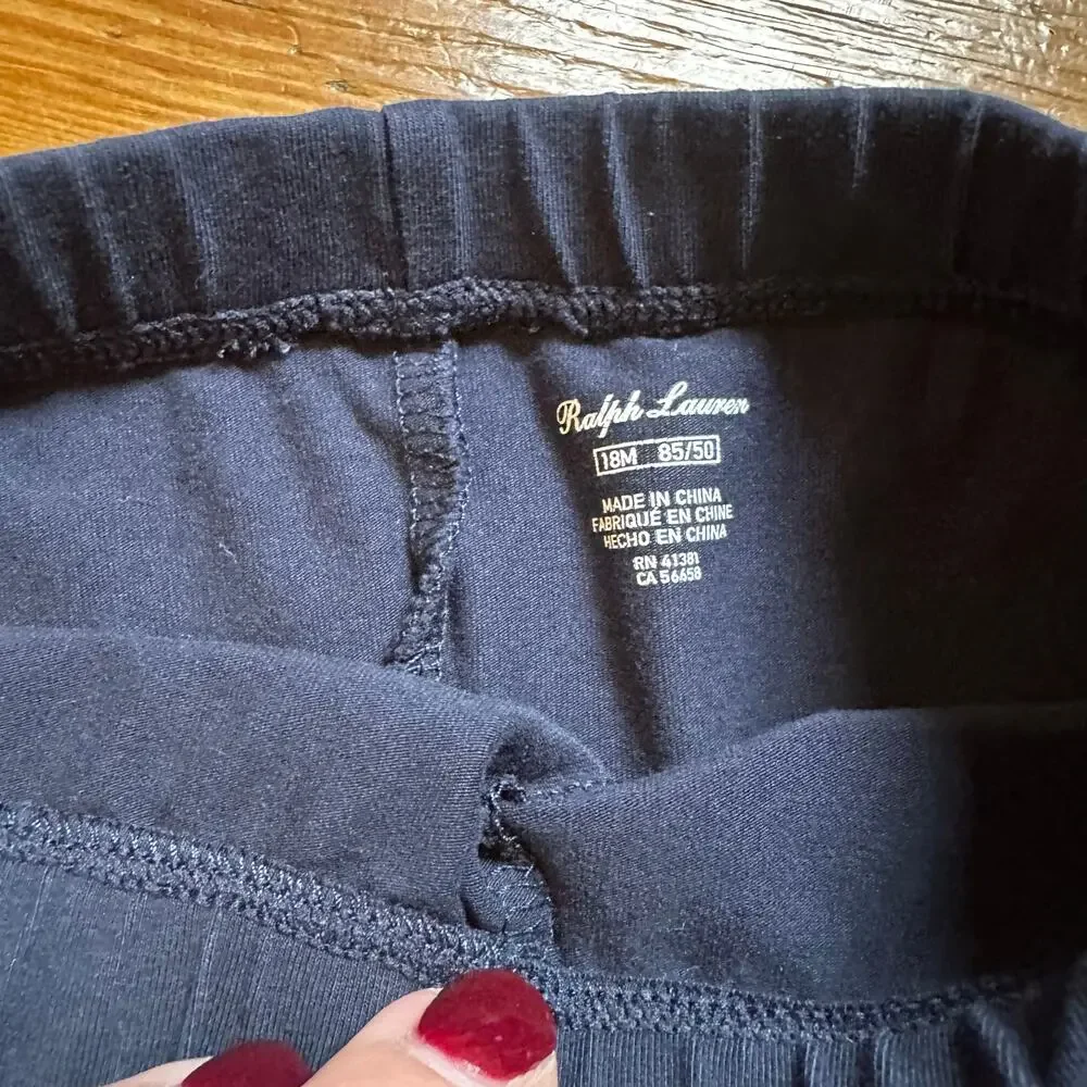 Ralph Lauren dark‎ navy blue anchor embroidered stretch pant SIZE 18M